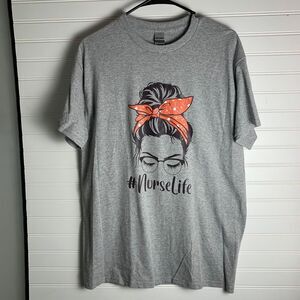 Nurse Life T-Shirt Messy Bun Graphic Tee Cute Nursing RN Gift Medium NWOT